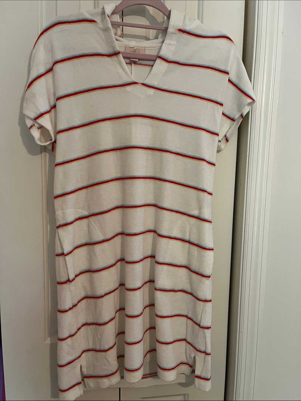 LOVE by GAP White 💯 Colton Terry cover up dress with Red, Blue & yellow Stripes